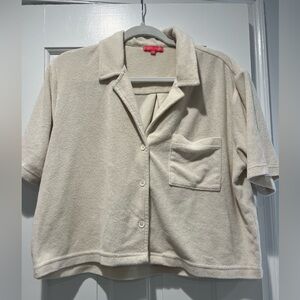 Z Supply Cream Short Sleeve Terry Button-Up Top